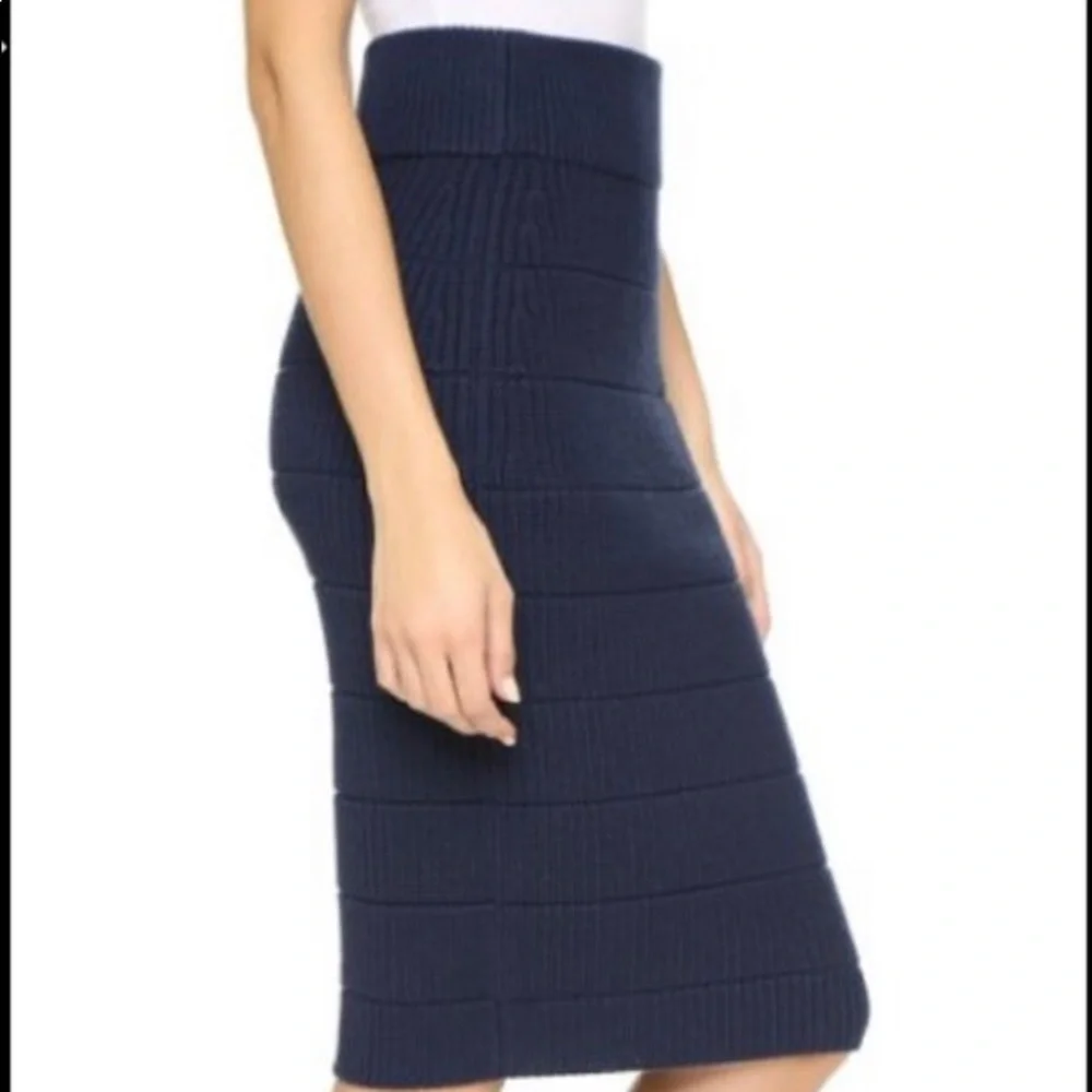 Marc Jacobs Navy Blue Ribbed Knit Sweater Pencil Skirt Size Medium